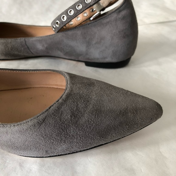Grey suede ankle closure flats - Picture 7 of 8